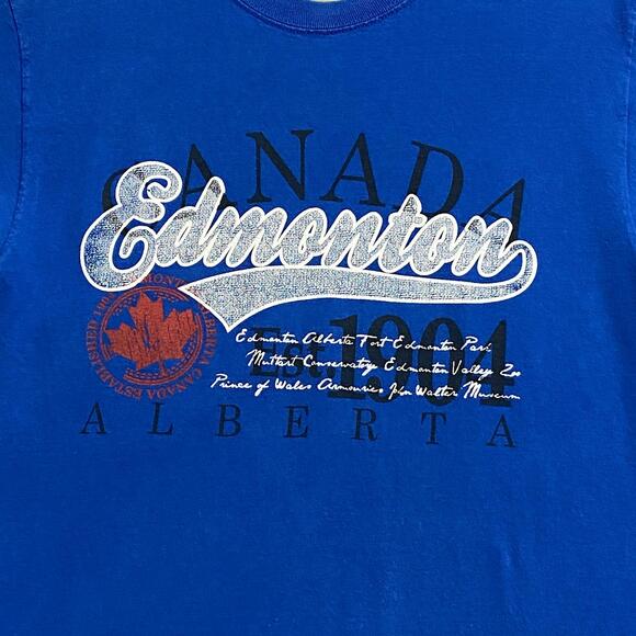 Edmonton Canada Alberta Blue Graphic T-Shirt FOTL Heavy Cotton Size Medium - Picture 3 of 5